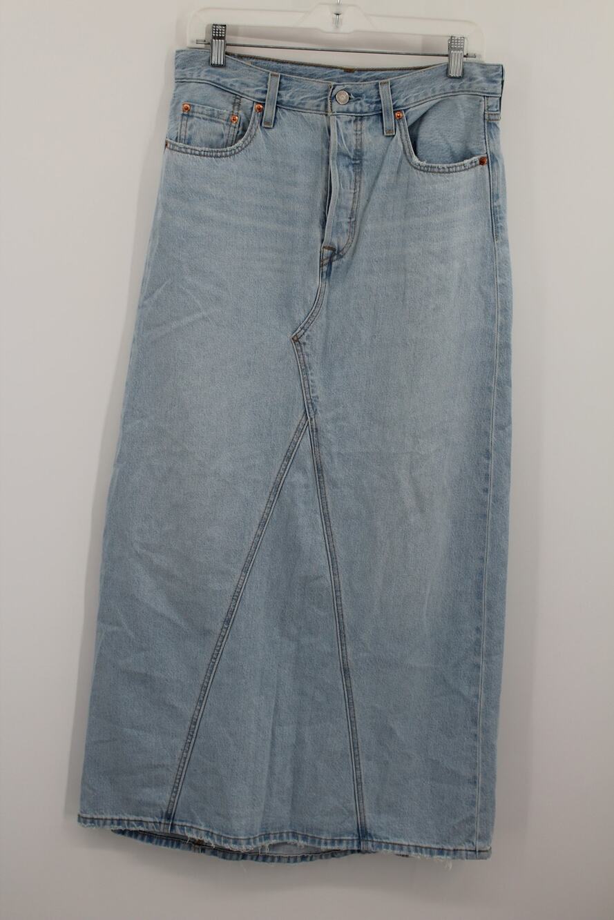 Levi's Long Maxi Skirt Size 28 Button Fly Light Wash Blue